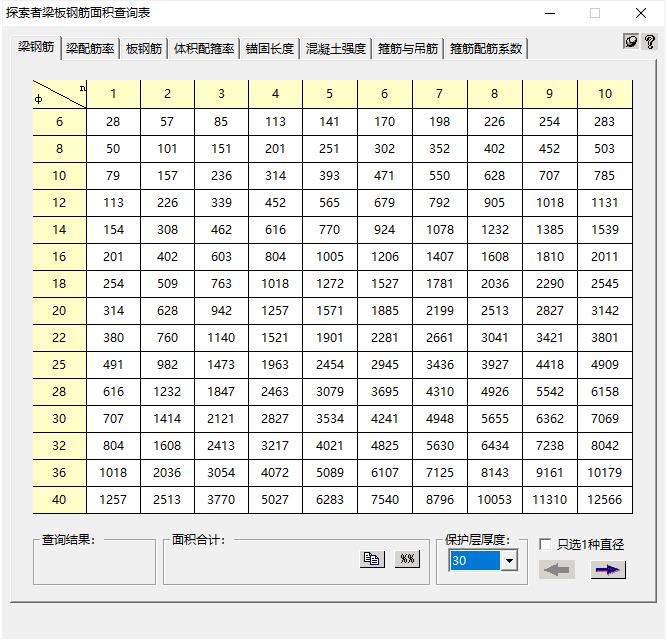 探索者梁板钢筋面积查询表