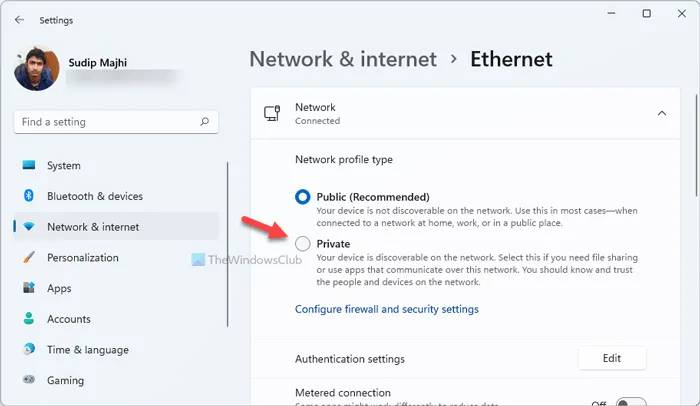 如何在Windows11中更改网络配置文件类型?