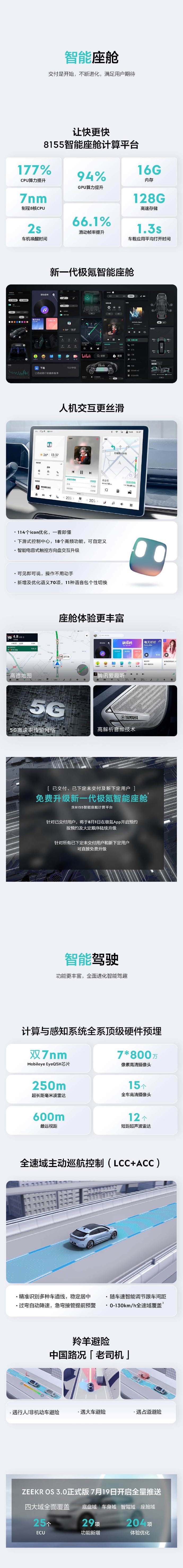 极氪 001 开始分批推送全新 ZEEKR OS 3.0,部分功能需基于 8155 智能座舱计算芯片