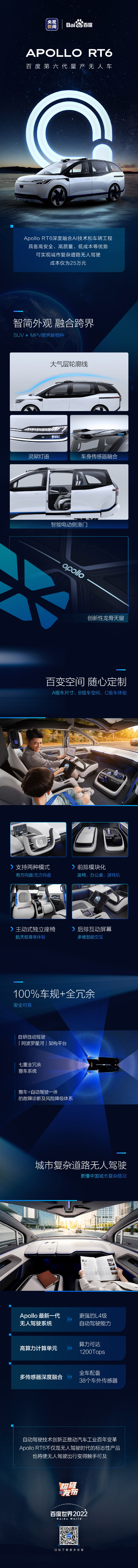 百度发布第六代无人车 Apollo RT6:成本压缩至 25 万元,未来将部署上万辆