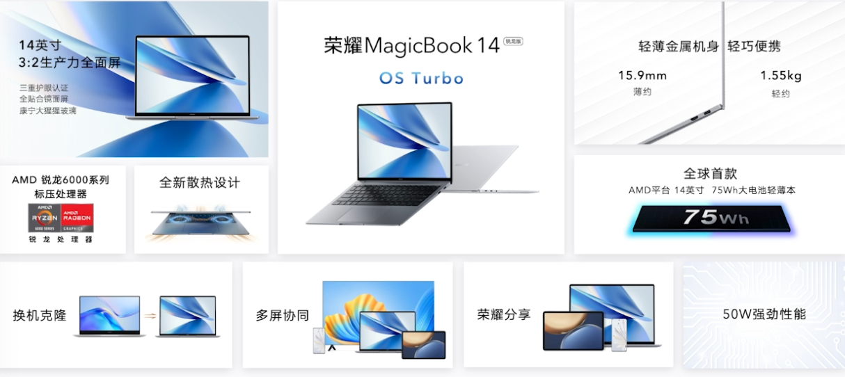 5199 元起,荣耀 MagicBook 14 锐龙版发布:OS Turbo 加持,功耗 / 性能 / 续航领先大幅领先竞品