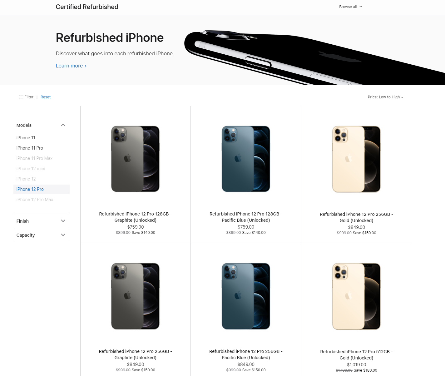 苹果美国商店补货 iPhone 12 Pro 翻新手机:约 5131 元起,采用白色简单包装盒