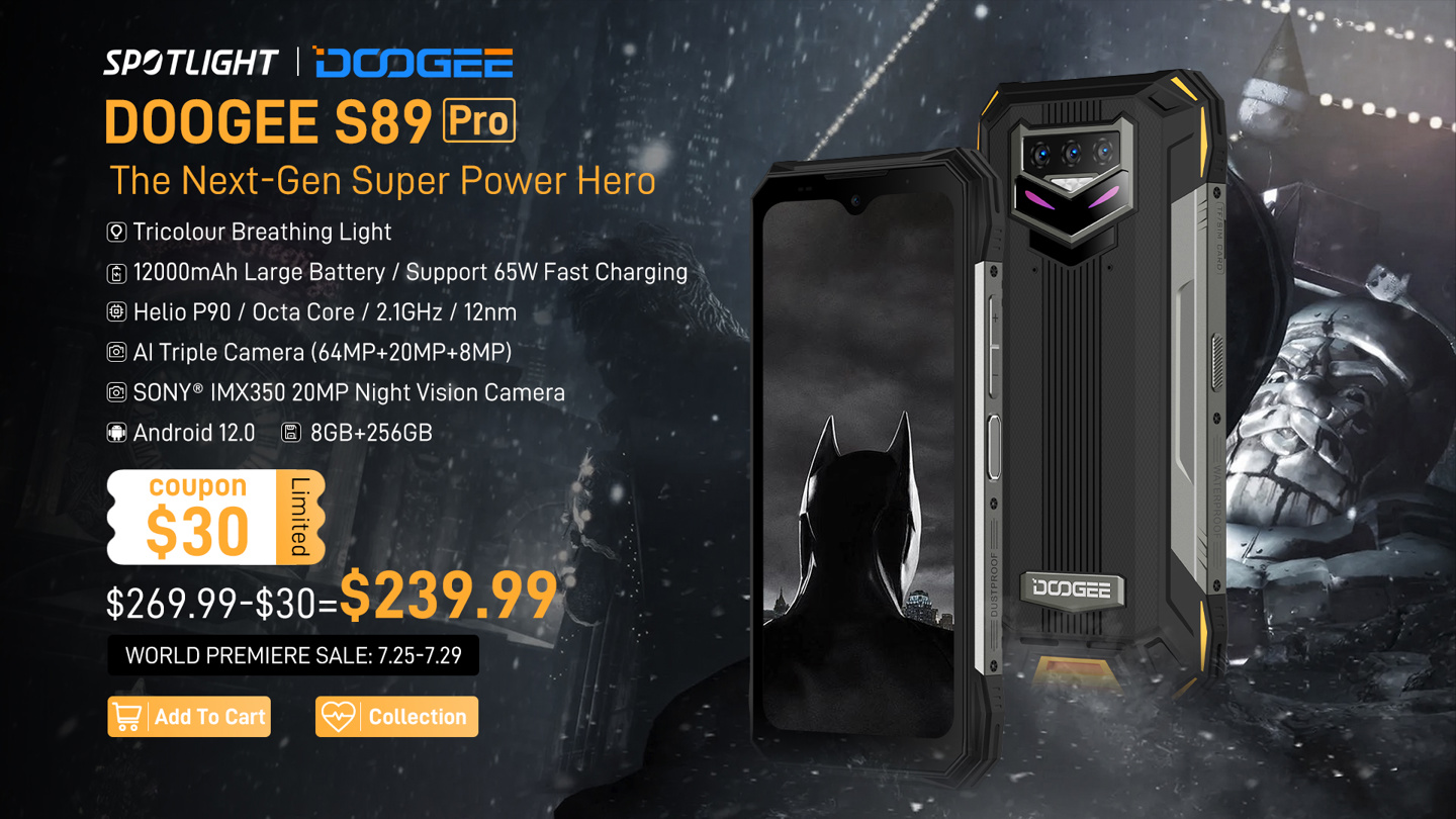 国产 DOOGEE S89 Pro 手机发布:1.2 万 mAh 超大电池,蝙蝠侠炫酷呼吸灯,限时约 1600 元