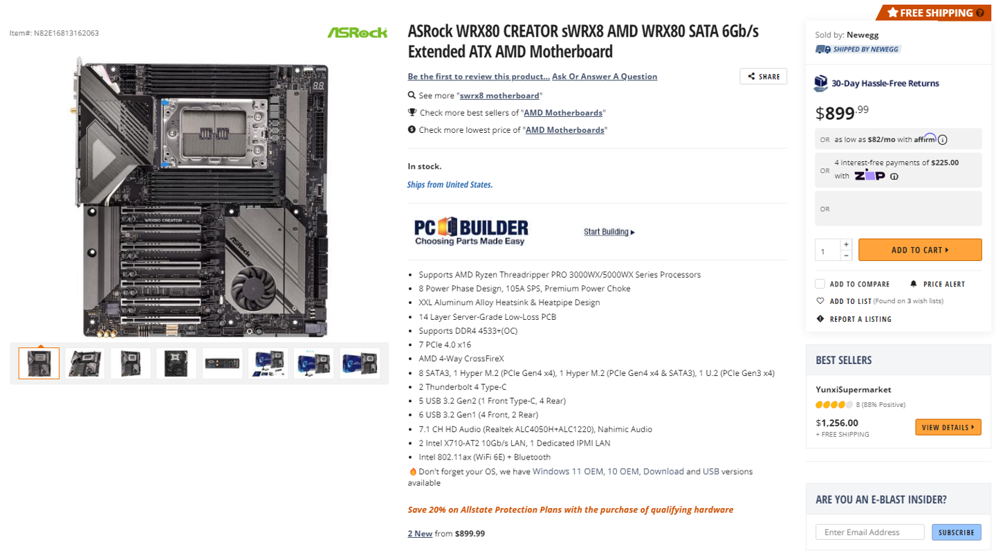 华擎 WRX80 主板开始上市：支持 AMD 线程撕裂者，约 6100 元