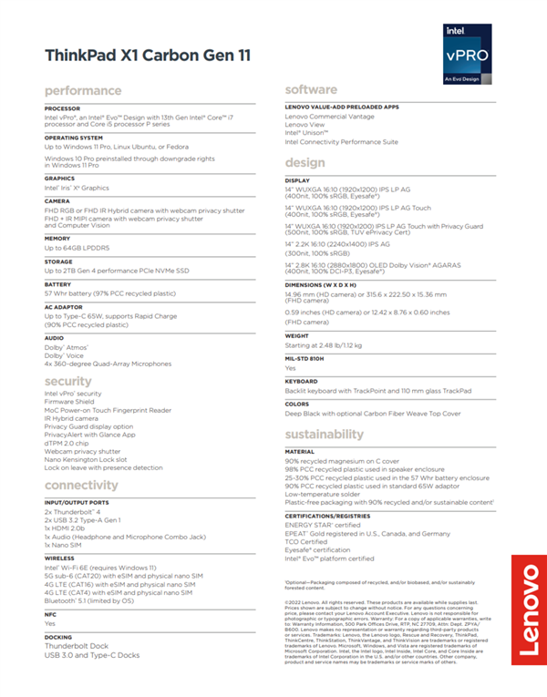 首发13代酷睿!联想2023款小黑旗舰ThinkPad X1 Carbon发布:1.2万起售