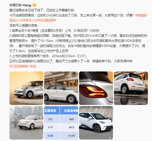 最大续航333公里 五菱缤果3月上市 产品经理透露:7万起售